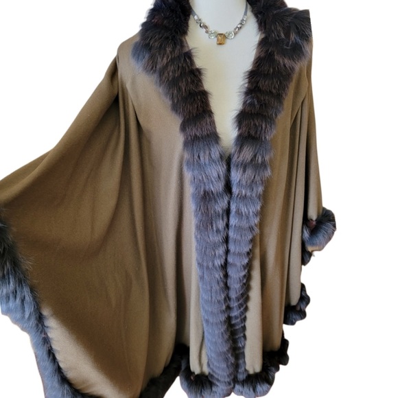 SALE🔥🔥JEAN-LOUIS SCHERRER Paris | VINTAGE OLIVE-BROWN WOOL W/FUR TRIM - Picture 4 of 8